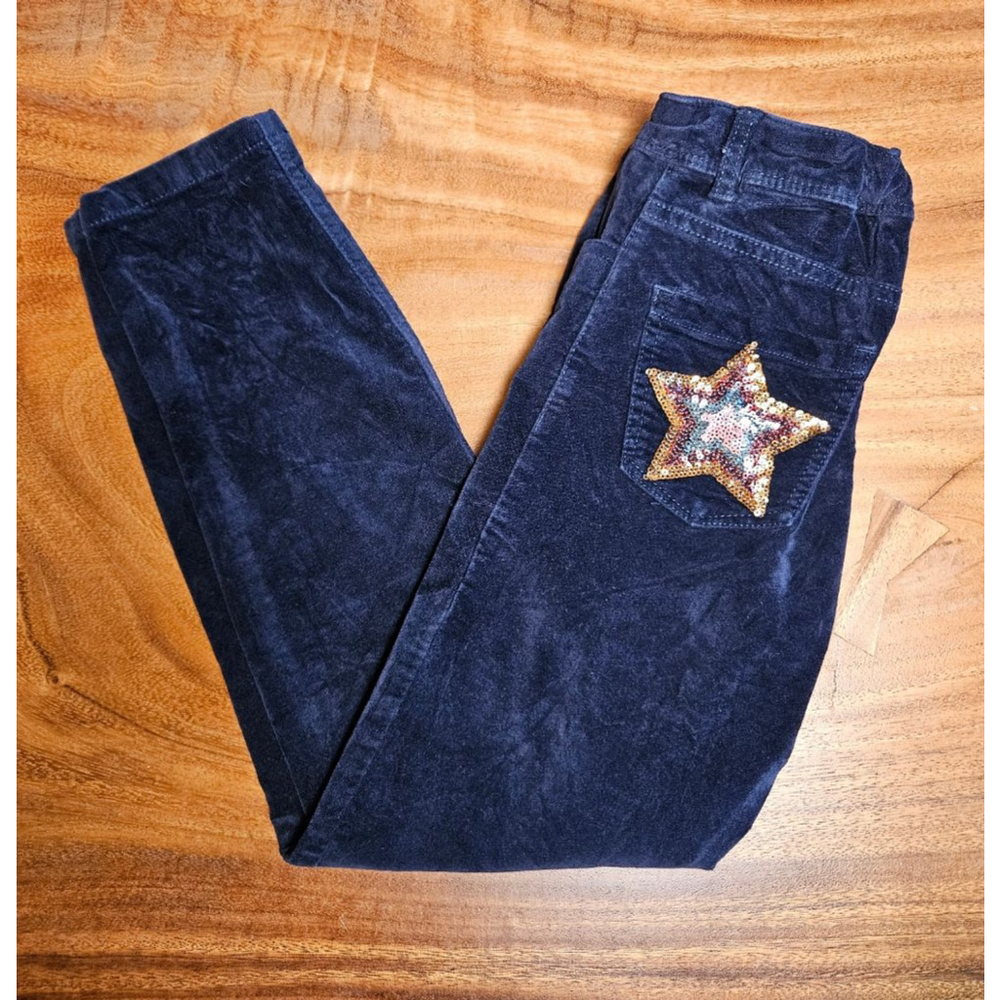 Girls Mini Boden Navy Velvet Pants with Sequin Stars 9Y